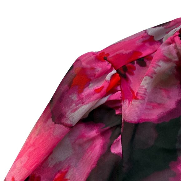 Elle‎ Sheer Pink Floral Blouse Ruffle Neck Maximalist Floral Size XL - Picture 8 of 9